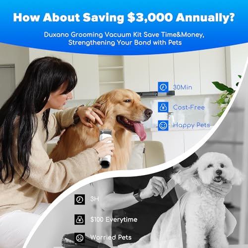 Image of DUXANO 7 in 1Dog Grooming Kit Pet Grooming Kit 15000 Pa Powerful Vacuum Suction Picks Up 99% Pet Hair, Pet Hair Remover with Dog Clippers, Grooming Brush, Nail Trimmer Grinder (Extra Large)