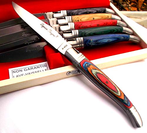 Laguiole 6080 - Juego de cuchillos para carne (varios colores, madera dura)