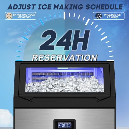 Image of SOZT Commercial Ice Maker Machine 250LBS /24H, Stainless Steel Under Counter Ice Machine with 75LBS Storage Bin, Self-Cleaning Freestanding Ice Cube Maker for Restaurant, Bar, Home, Office