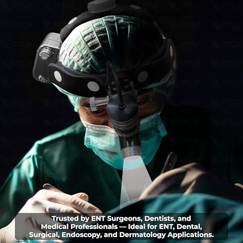 Image of OTICA 10W ENT Surgical LED Headlight High-Intensity Medical Headlamp for Doctors Hospital Dental Portable Rechargeable Headlight (Brightness, Spot Size Control + Dual Detachable Battery) - Grey
