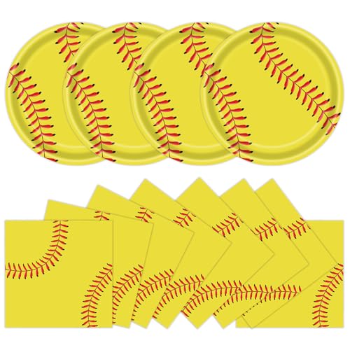 KFJBPB 40 Pcs Softball Plates and Napkins Party Supplies Disposable Paper Plates and Napkins Tableware Set for Sports Theme Softball Birthday Party Decorations Serves 20