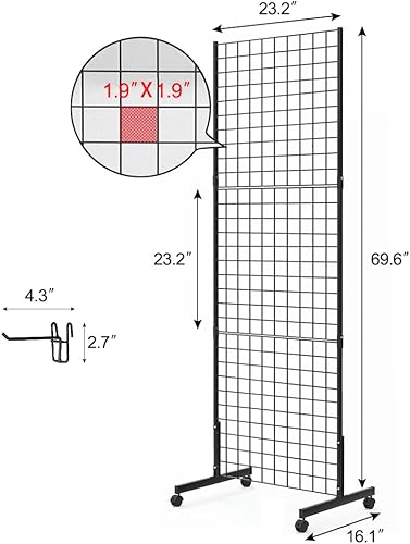 Miniatura 3 de Paquete de 2 paneles de pared de rejilla de 2 x 5 pies, 6 piezas con base en T, estantes de pared de rejilla de alambre negro con ruedas, estante de