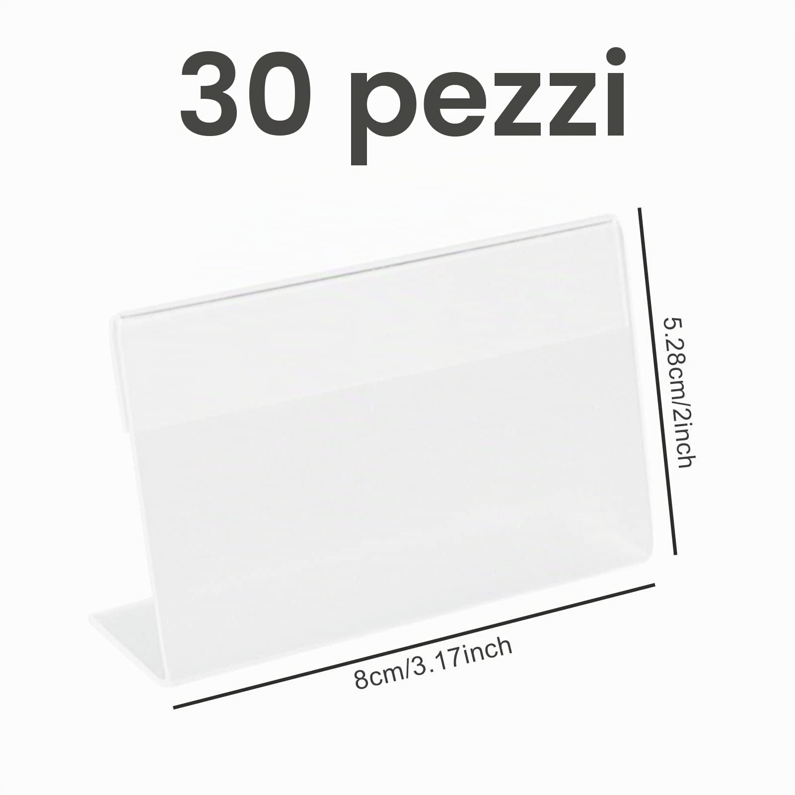 Porta Etichette Trasparente 30 Pezzi Supporti a Forma di L per Visualizzare i Prezzi (8 x 5,2 cm)