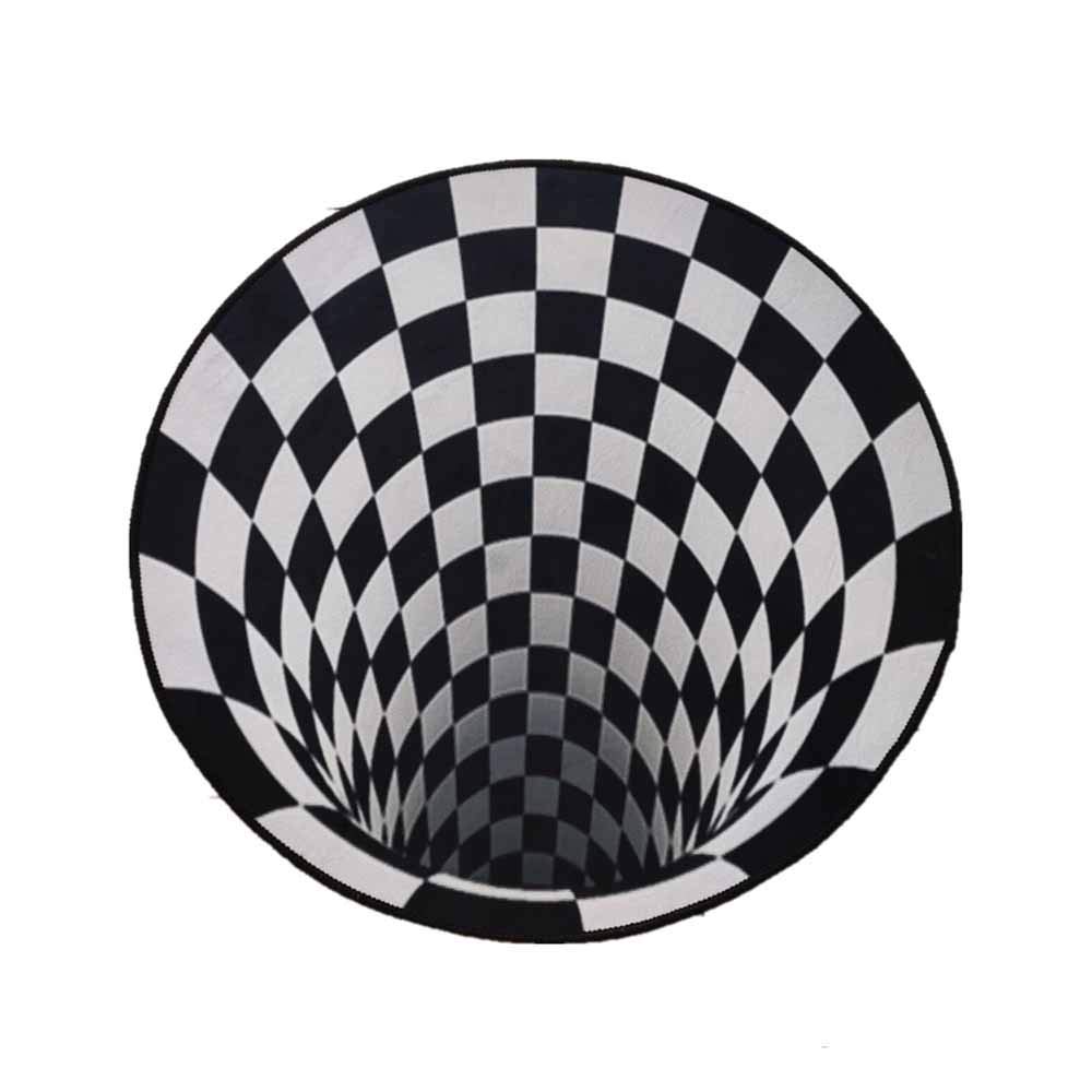 Fansu Lattice Round Area Rugs, Anti-Slip Floor Mat Doormat For Living Dining Room Bedroom Kitchen, 3D Stereo Vision Floor Carpet, Black White Plaid Optical Illusion Vortex Rug (,60Cm)