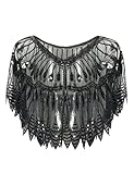 BABEYOND 1920s Shawl Wraps Sequin Beaded Evening Cape Bridal Shawl Bolero Flapper Cover Up (Y-Black)