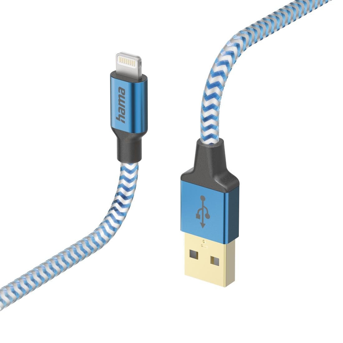 Hama Kabel ładujący Reflected USB A wtyk - lightning (480 Mbps, 20V, 3A, pozłacany, ekranizowanie, 1,5m) niebieski