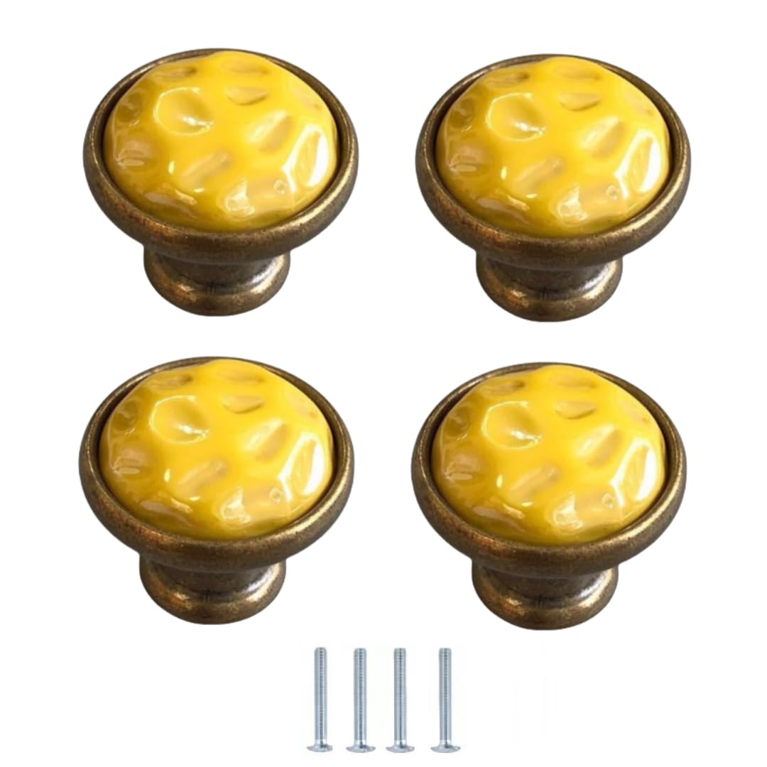Lqzaxsrdr Gold Ceramic Cupboard Drawer Handle Knobs, Ceramic Door Knobs 4 Pcs 35Mm Multicolor Cabinet Drawer Handles(Gold)