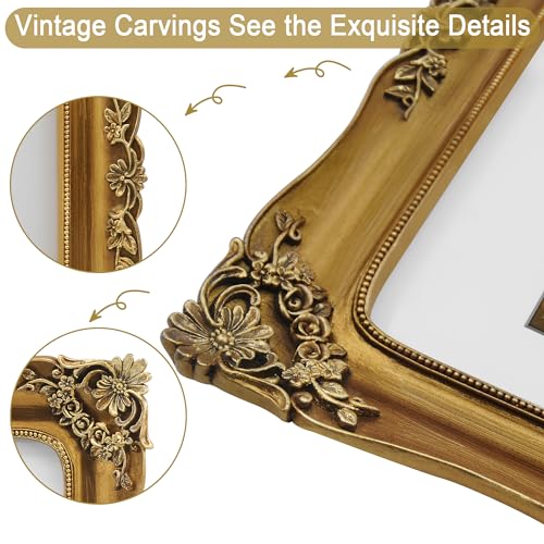 Image of Vintage 11x14 Picture Frame Gold Antique Picture Frames for Wall Hanging, Ornate Baroque Frames 11x14 or Matted to 8x10 Photo (11x14 inch, Bronze)