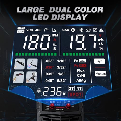 Image of ARCCAPTAIN 180A MIG Welder 110V 220V 6 in 1 Multiprocess Welder Machine | Dual Color Clear Display, Synergy Control MIG, MMA, Spool Gun Lift TIG, 2T 4T, Gas Check, Home Repair, DIY, Metalworking Tool
