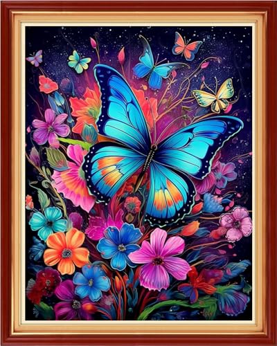 Image of Foxdiviy Stamped Cross Stitch Kits for Beginners Full Range of Cross Stitching 11 CT Printed Cross Stitch Kits for Adults Cross Stitch Patterns Needlepoint Kits-Butterfly Flowers 16x20 inch