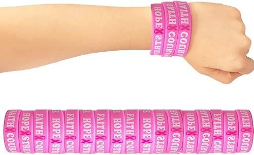 Miniatura 3 de AOGU Pulseras de goma con cinta rosa para concientización sobre el cáncer de mama para apoyo y cuidado unisex para mujeres