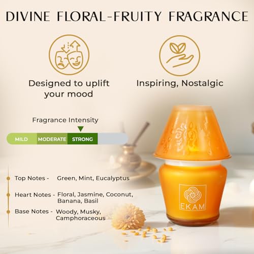 Image of EKAM Scented Frost Glass Lampshade Candle | Temple Bloom Scented Candle | Luxury Fragrances| Ideal for Home Decor, Aromatherapy & Gifting | 22 Hours Burn time |114 g