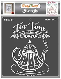 Teapot Stencils for Painting on Wood Reusable - Tea time Stencil - Size: 6X6 Inches - Tea Stencils for Fabric Painting Adults - Kitchen Stencils for Crafting Reusable