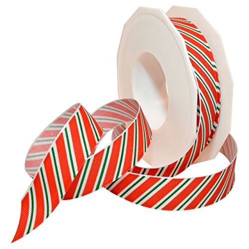Morex Ribbon 80605/20-919 Candy Cane Stripes Grosgrain Ribbon, 7/8-Inch by 20-Yard, Holiday Red