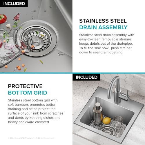 KRAUS Fairlane 15-inch Drop In/Top Mount Single Bowl 18-Gauge Stainless Steel Kitchen Bar Sink, KHT631-15 - image 5