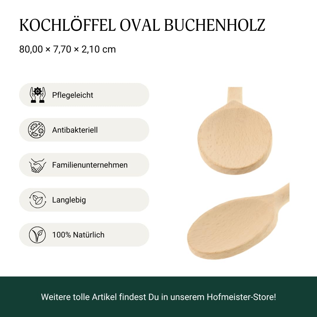 5x HOFMEISTER® Großer Holz-Kochlöffel, 80 cm, großer Rührlöffel aus Buche mit ovalen Kopf