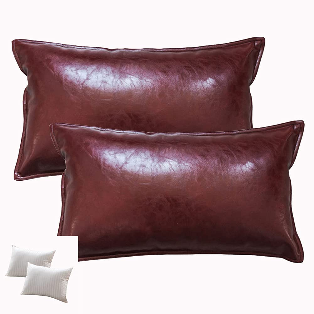 Housse de coussin similicuir rouge 30x50 cm lot de 2 rectangulaires canapé lit voiture deco