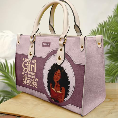Personalized Book Lover PU Leather Handbag – Just a Girl Who Loves Books Leather Bag Gift for Women & Teachers Umu1-523