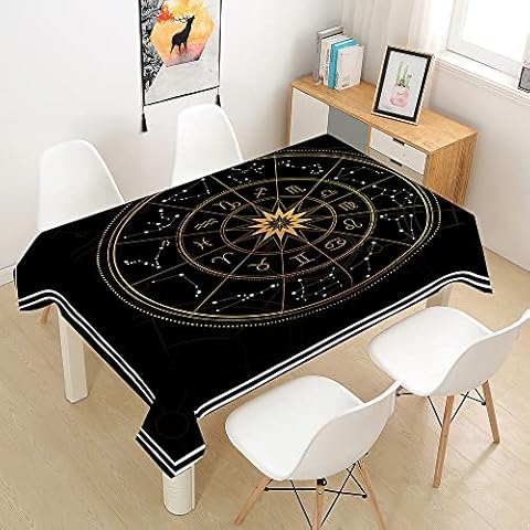 Hearda 3d Constellation Tablecloth, Wipe Clean Stain&Wrinkle Resistant Washable Polyester Table Cloth, Decorative Table Cover for Rectangle/Round Kitchen Dinning Tabletop (Astrolabe,140x140cm) Cover