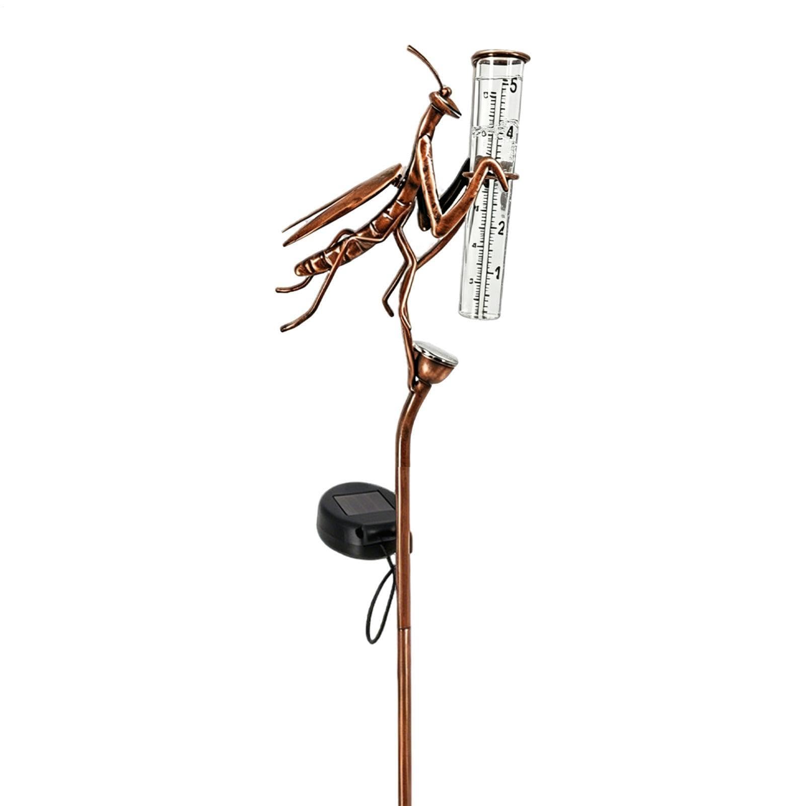 Pluviomètre extérieur avec lampe solaire LED mante en fer pour jardin