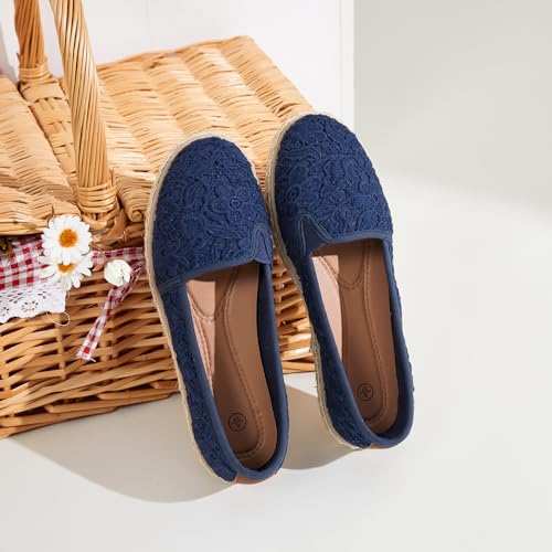 Image of BABUDOG Women's Flats with Flower Embroideried,White Lace Ballet Flats,Comfortable Dress Flats
