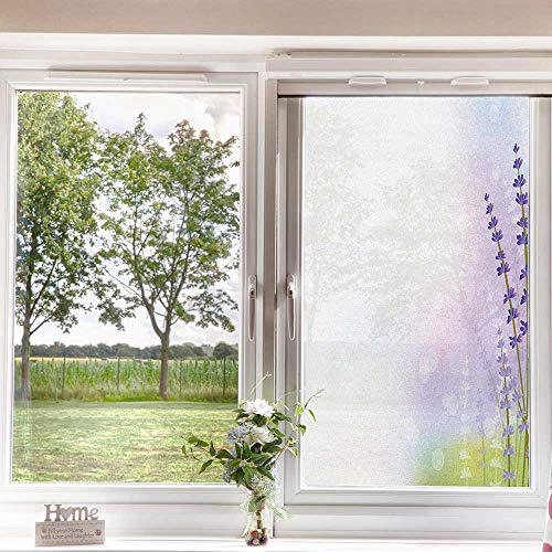 Lavender Window Film Privacy Film,Nature Inspired Abstract Backdrop With Gentle Pastel Lavender Stems Uv Blocking Window Film For Bathroom Kitchen Room Office,Violet Olive Green Lilac 24" X 36" #TOP3