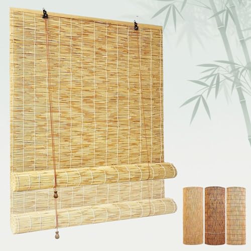 Persiana Enrollable de Bambú Natural para Puertas y Ventanas Decorativa, Cortinas Bambu Exterior Persianas Romanas Blackout Estor Bambu para Terraza Cocina Jardín Porche 50 65 90 115 145 160 180cm