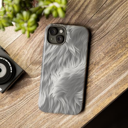 Coque rigide brillante iPhone 15 Plus texture fourrure blanche premium - 3