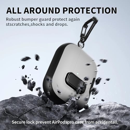 Image of for AirPods Pro 3 Case with Lock,TPU Leather Texture Durability Anti-Lost & Shockproof Protective Cover Accessories with Cleaning Kit in Keychain for Apple iPod Pro 3rd Generation 2025(Black /Grey)