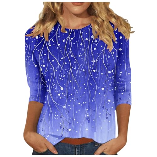 Image of 3 /4 Sleeve Tshirts Shirts for Women Vintage Flowers T Shirt Crew Neck Going Out Tops Elbow Length Sleeve Tops
