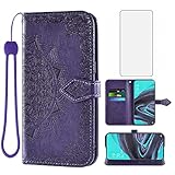 Asuwish Compatible with Oppo Reno 2 Wallet Case and Tempered Glass Screen Protector Leather Mandala Flower Flip Cover Credit Card Holder Stand Cell Accessories Phone Cases for Reno2 2019 Women Purple