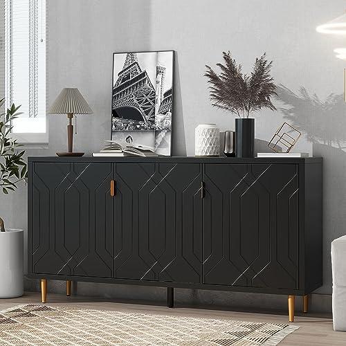 El mejor review de Muebles de Cocina estilo moderno - solo los mejores. 29 Merax - Aparador buffet Moderno Negro con estantes Ajustables y 3 Puertas de Madera para cafetería, Mueble de TV para Sala de Estar, recámara, Cocina, 1 Juego