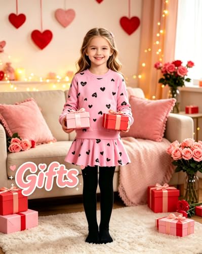 Image of Little Girls Outfits Clothes Toddler Long Sleeve Heart Print Hoodie Shirts Top + Leggings Kids Clothing Set