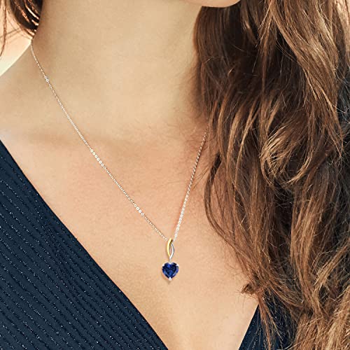 Gem Stone King Keren Hanan 925 Sterling Silver and 10K Yellow Gold Blue Simulated Sapphire Pendant Necklace For Women (4.10 Ct Heart Shape 10MM, with 18 Inch Chain) - Image 4