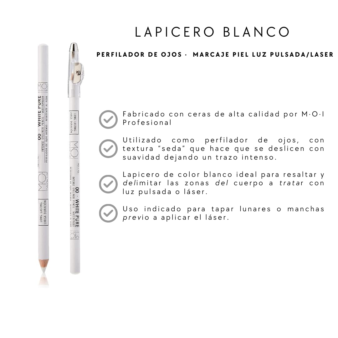 Moi Profesional Pack 36 Portamatite Bianco Uso Perfilatore Occhi O per Marcaggio Pelle Esp. Laser 00·White Pure - Lunghezza con temperamatite M·O·I Professional 1900 g