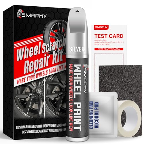 SMAPHY Wheel Scratch Repair Kit, Silver Rim Touch Up Paint, Repair Curb Rash, Scratches, and Scuffs Quickly and Easily, Universal Color Silver Wheel Paint