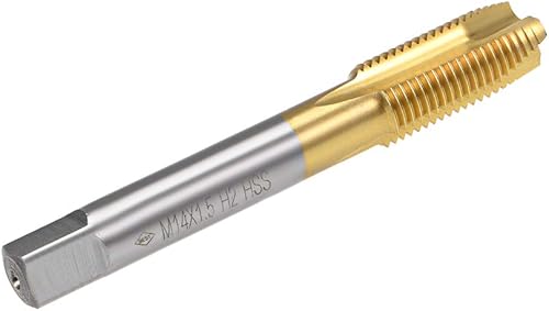 Miniatura 3 de uxcell Tapón de rosca de punta en espiral M14 x 1.5 rosca, roscas de tierra H2 3 flautas, acero de alta velocidad HSS 6542, recubierto de titanio,