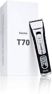 Karmin T70 - Maquina de cortar pelo/cabello profesional para hombre con cuchillas de ceramica, Inalámbrica, recargable con Display LED