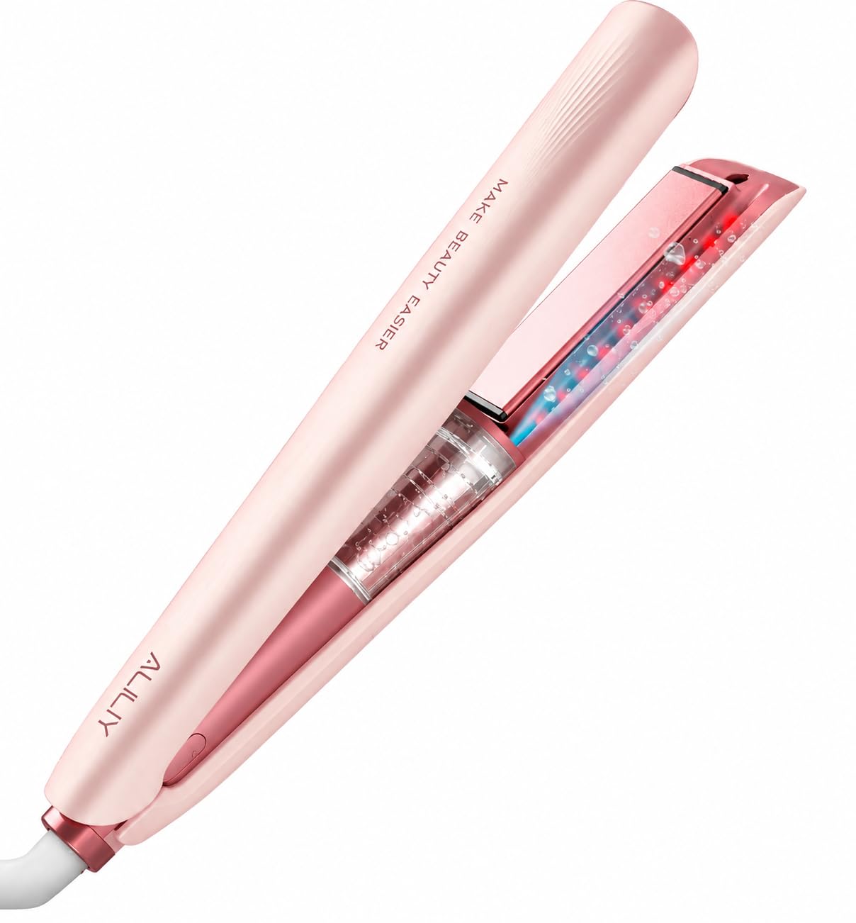 Aliliy ヘアアイロン ストレート【革新的な冷感スチーム&超音波Red light】20mm 飛行機持ち運び可能 ダメージ軽減 三段階温度調整