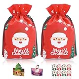 GOKEI クリスマス ギフトバッグ ラッピング袋 【2枚入り】 巾着袋 ラッピング 袋 両面印刷 リボン付 ギフト巾着 不織布 お祝い バッグ プレゼント用 贈り物 包装袋 お菓子袋 キャンディ スナック ビスケット パーティーバッグ