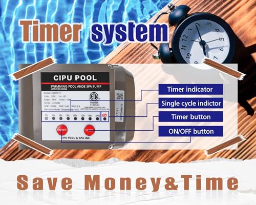 CIPU 0.35HP Pool Pump with Timer 2700GPH 115V Powerful Self Priming Above Ground Swimming Pool Pump with Filter Basket Low Noise for Pools Hot Tub Spa Water Circulation by CIPU - Used condition - Image 3