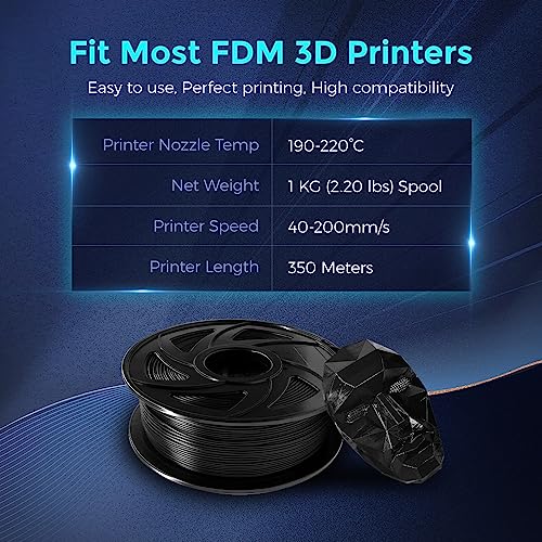 Image of Voxelab 3D Printer Filament, 1.75mm PLA Pro (PLA+) Filament, Dimensional Accuracy + /- 0.02 mm, 3D Printing Material 1kg / Spool, Compatible with FDM 3D Printer /Pen, Black