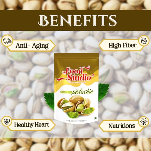 Image of FOOD STUDIO Premium California Roasted & Salted Pistachios Yellow Pouch Pack of 1 x 250 gm | Pista Dry Fruit | Tasty & Healthy | High in Protein & Dietary Fiber | Gluten Free & Low Calorie Nuts