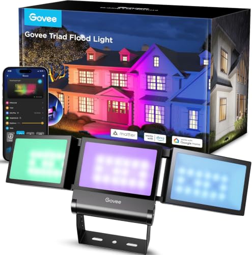 Govee Luci di Inondazione per Esterni, Proiettore RGBICWW 4500LM, Luce per Esterni Intelligente IP66 Lavora con Matter e Alexa, Lega di Alluminio, Giardino, Garage, Cortile