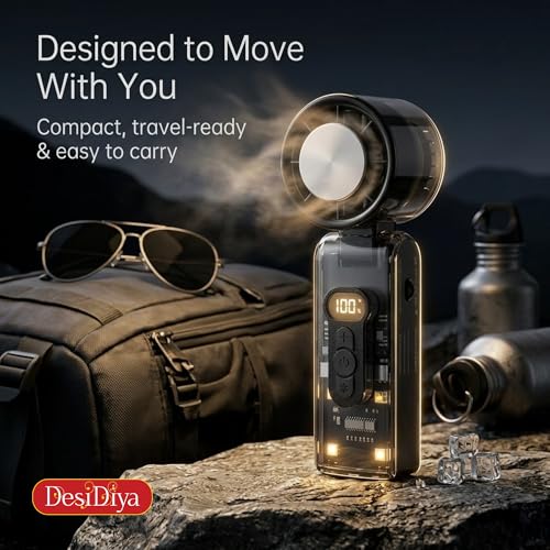 Image of Desidiya Portable Mini Hand Fan, 13000 RPM Brushless High-Speed Personal Fan with 2600mAh Rechargeable Battery, 0-100-Speed Adjustable, LED Digital Display Design for Travel, Outdoor (Black)