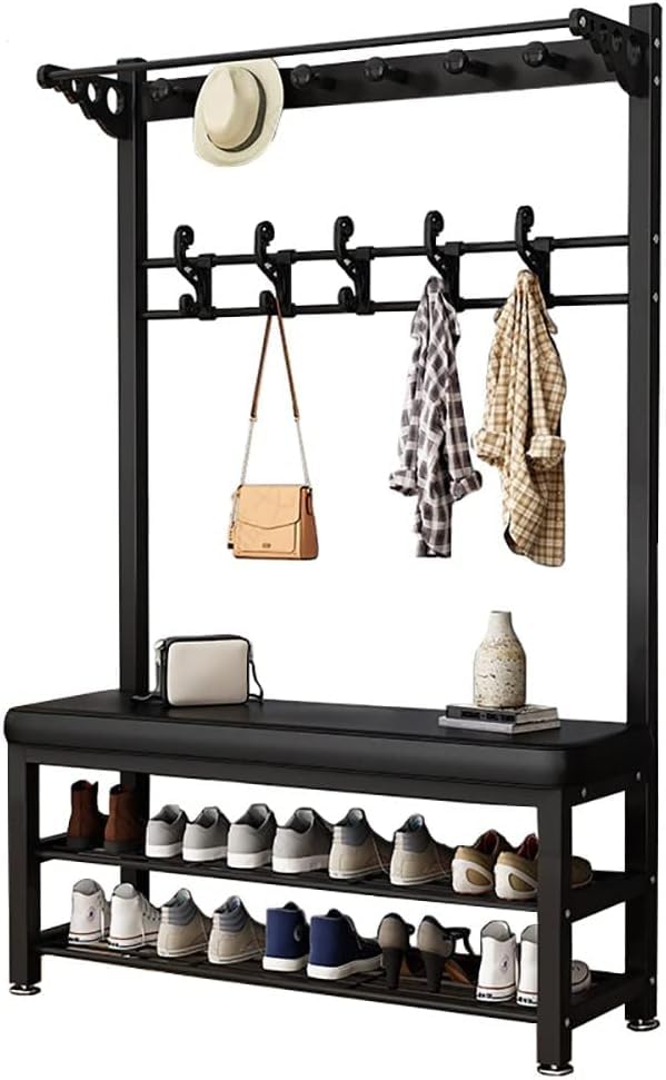 Rangement chaussures entrée avec porte-manteau et tringle 4en1