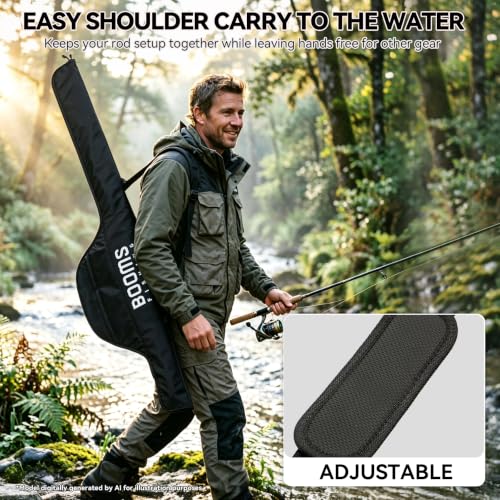 Booms Fishing PB1 Fishing Rod Case, Portable Folding Fishing Pole Case, Fishing Spinning Rod Bag, Store Up to 2 Fishing Poles with Reels, 4.4ft/53inch - image 5