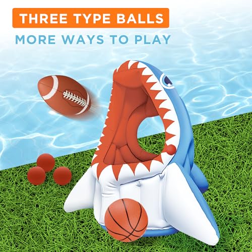 Image of iPlay, iLearn Kids Shark Pool Toy, 3-in-1 Inflatable Floating Pool Game
