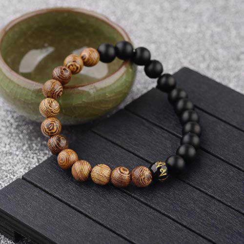 Bracelet en pierre naturelle authentique et perles de bois ciselées