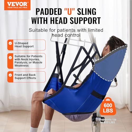 Image of VEVOR Patient Lift Sling with Head Support- Large Size, Universal Patient Lift Sling, Divided Leg Transfer Sling for Bathing, Patient Lift Medical Sling for Elderly, Disabled, Bedridden, 600LBS